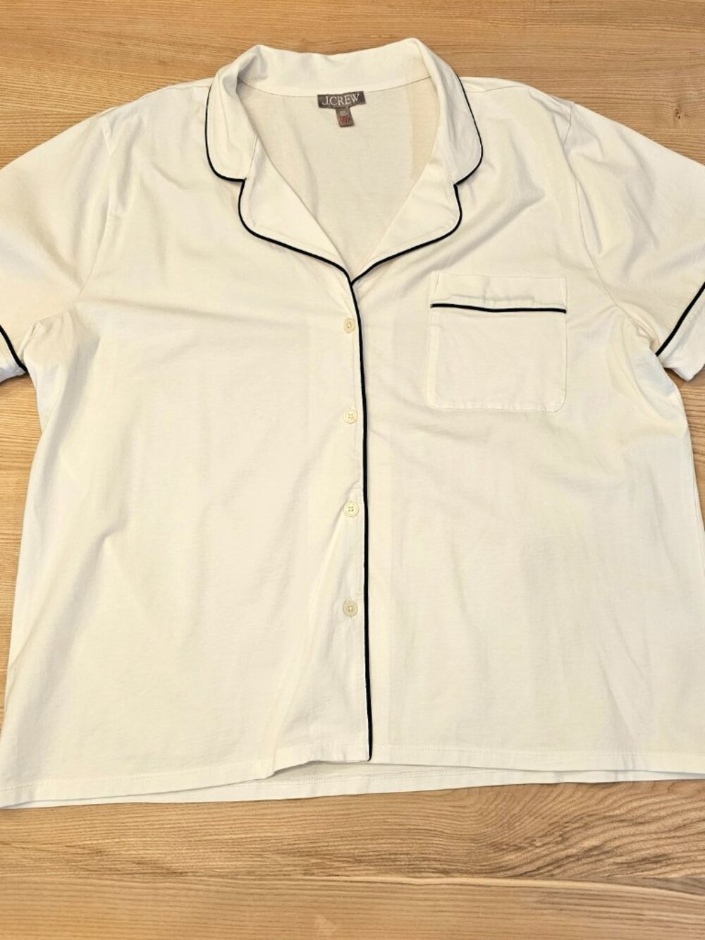 J.Crew Pajama Set Short Sleeve Button Down Shorts White Navy Piping XXL - Picture 3 of 16